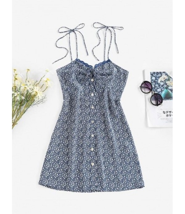 Lace Up Keyhole Floral Mini Dress