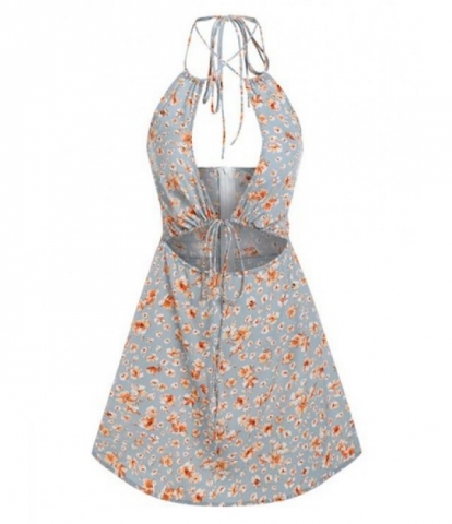 Flower Print Cutout Halter Dress