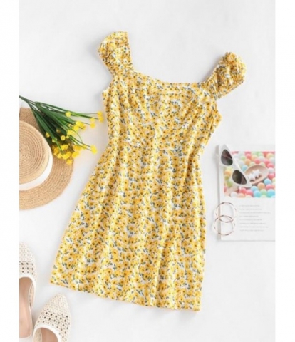 Ditsy Print Sleeveless Mini Dress